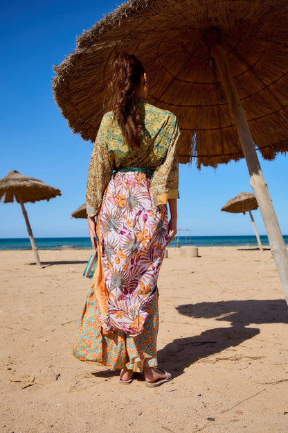 Kimono long patchwork en soie - Orice