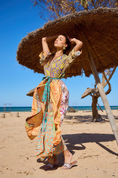 Kimono long patchwork en soie - Orice