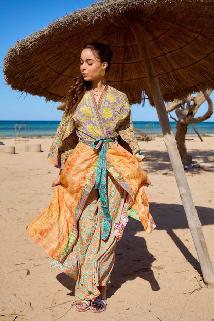 Kimono long patchwork en soie - Orice