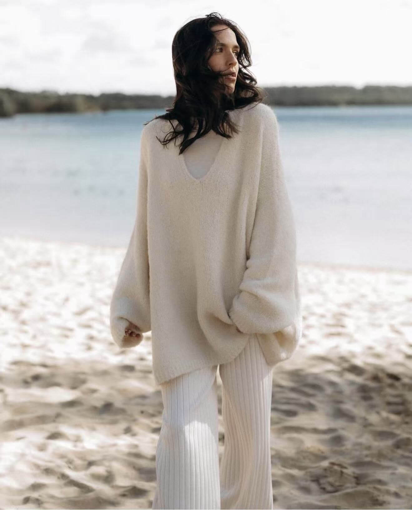 Pull long style tunique en maille aspect laine - Taille unique