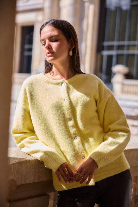 Cardigan jaune femme en laine- automne/hiver - YAËL