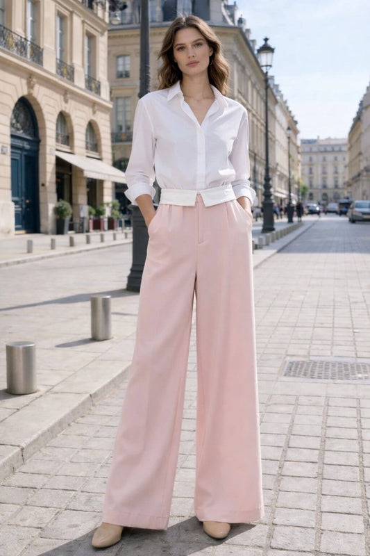 Pantalon large taille haute rose clair - Sarah