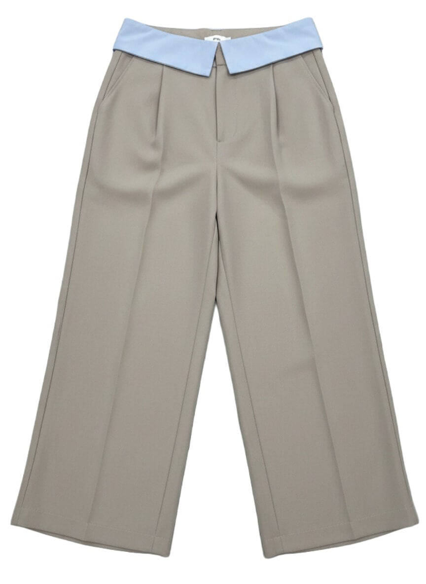 Pantalon large taille haute taupe clair - Louise