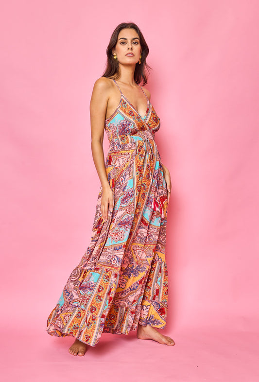 Robe longue smockée en soie - Orice