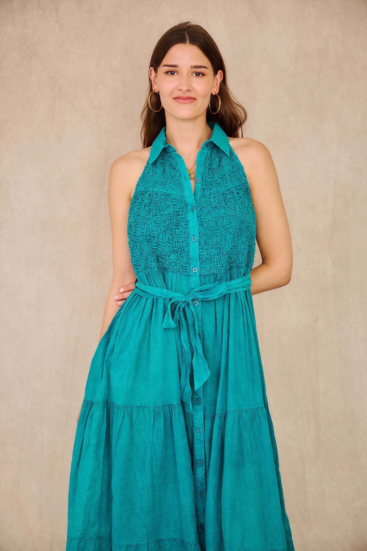 Robe chemise de jour vert canard - Coton