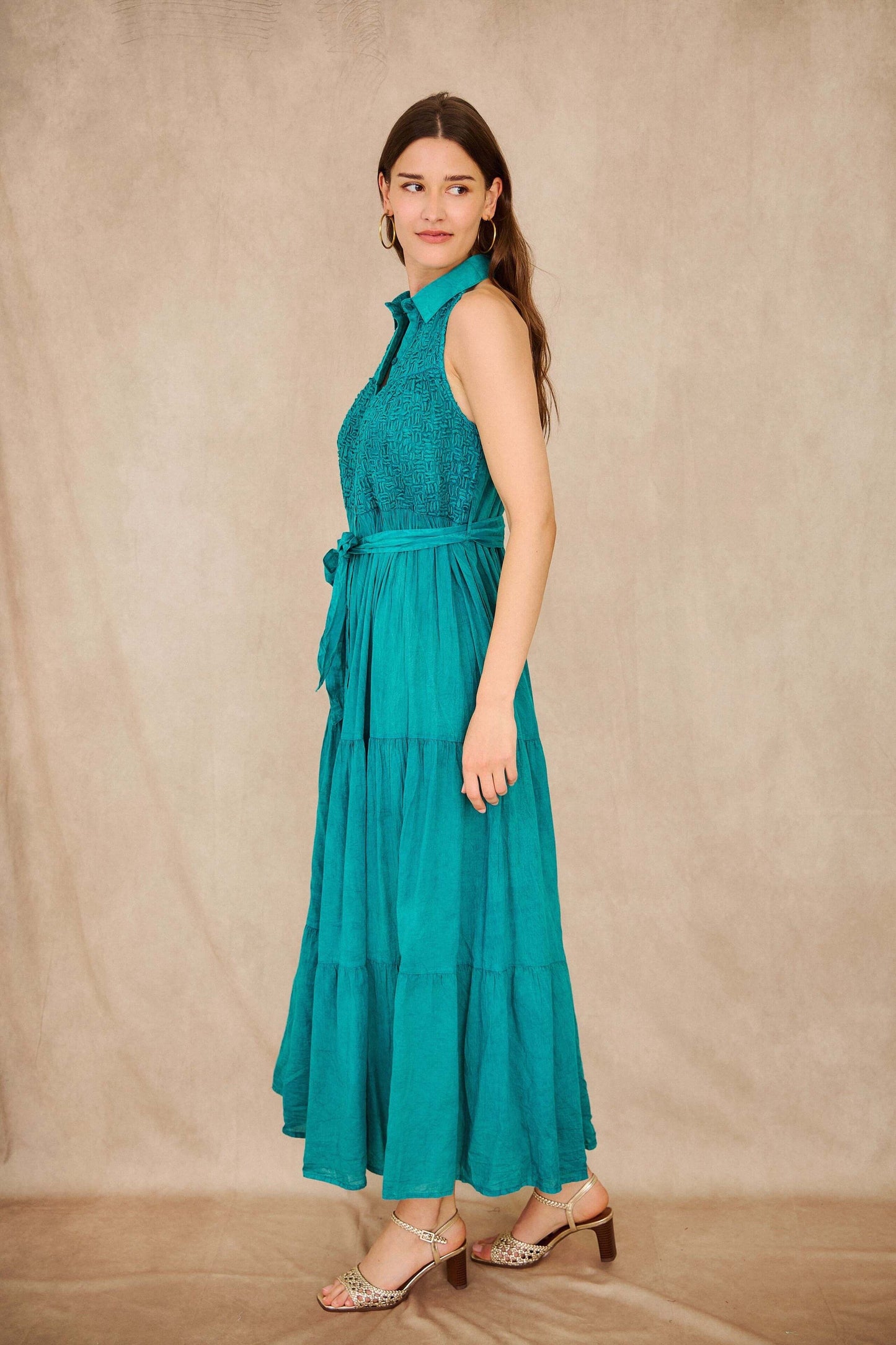 Robe chemise de jour vert canard - Coton