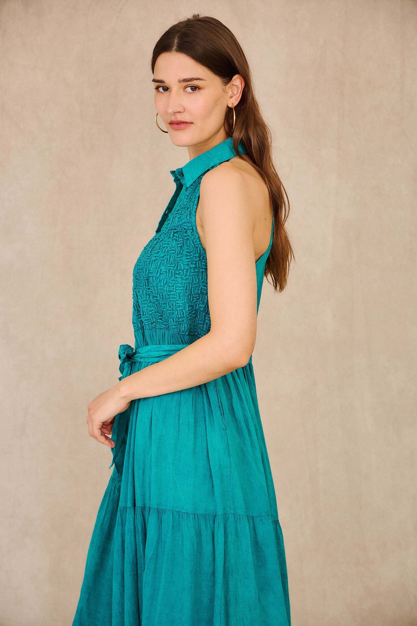 Robe chemise de jour vert canard - Coton