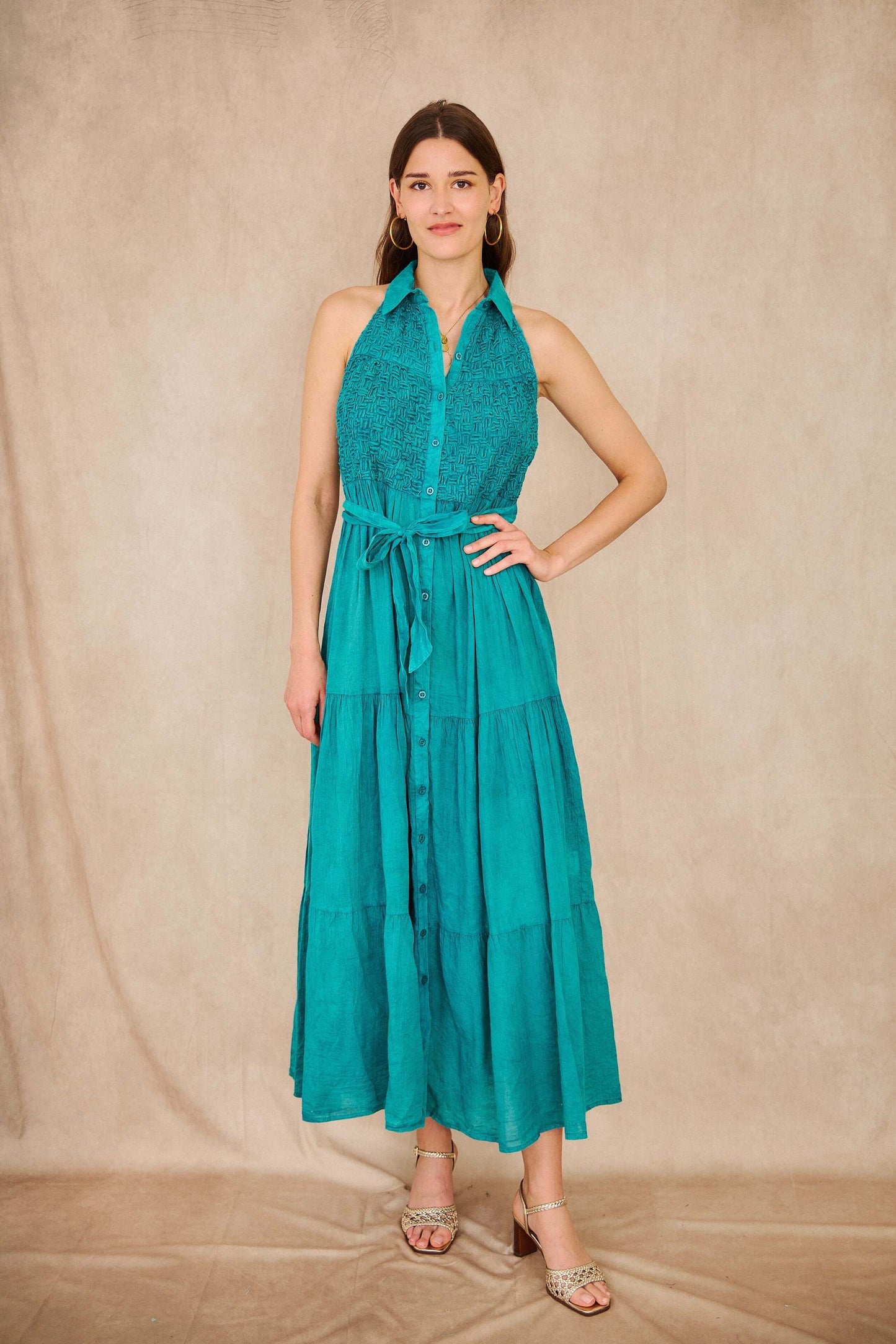 Robe chemise de jour vert canard - Coton