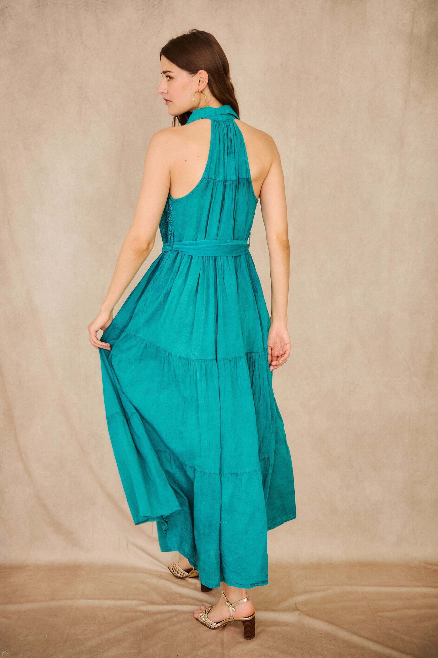 Robe chemise de jour vert canard - Coton