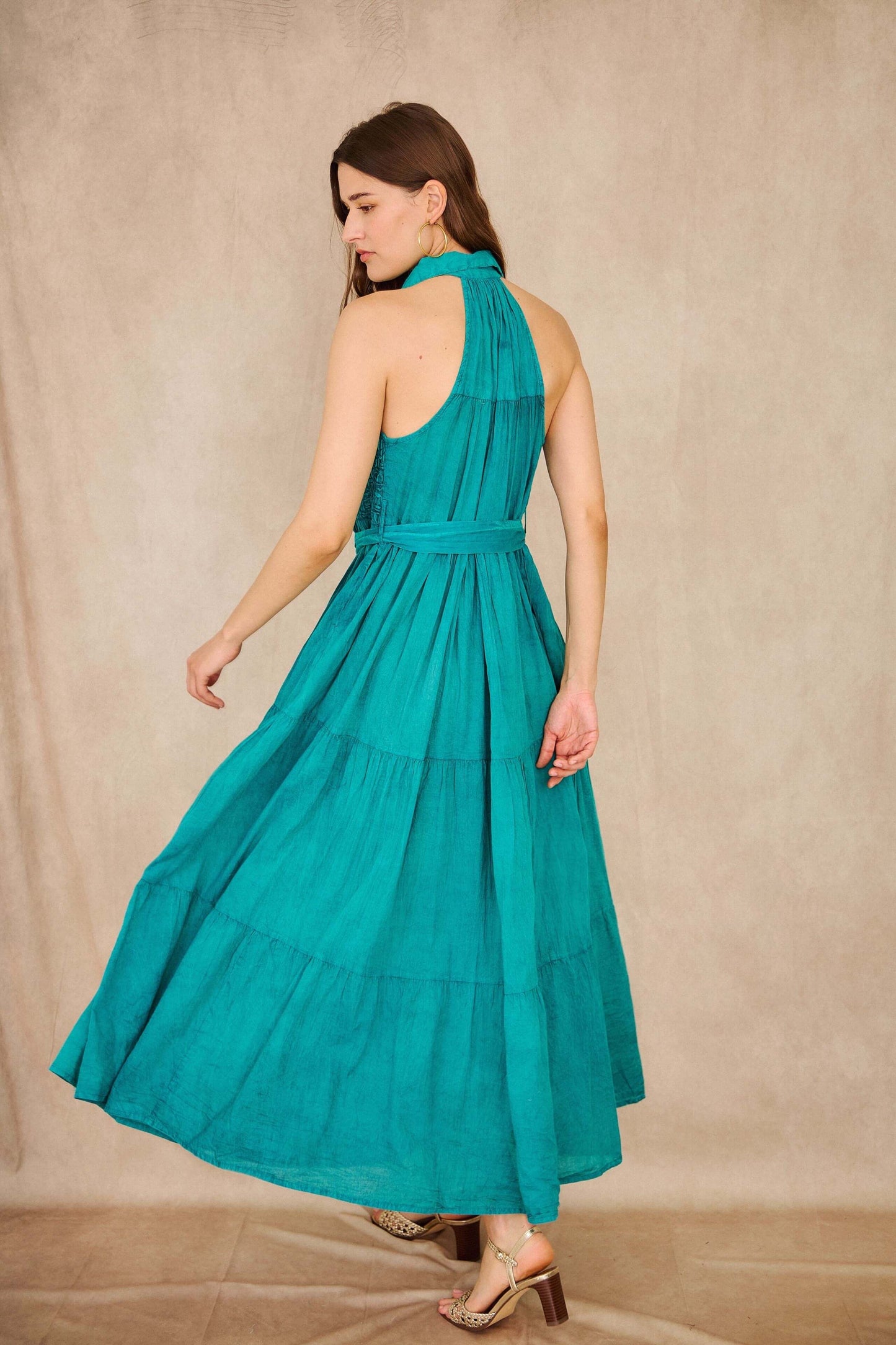 Robe chemise de jour vert canard - Coton