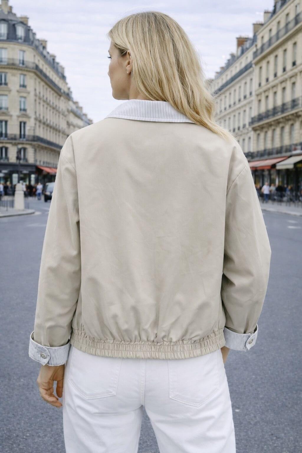 Veste courte beige mi-saison réversible femme - Veste en coton réversible pour femme