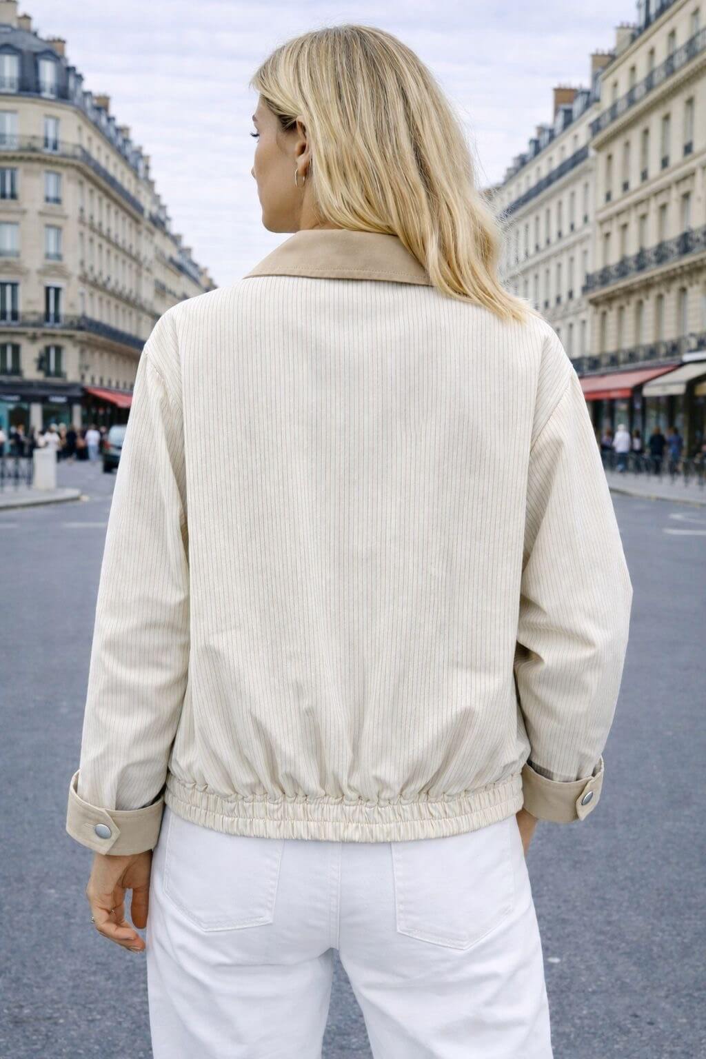 Veste courte taupe mi-saison réversible femme - Veste en coton réversible pour femme