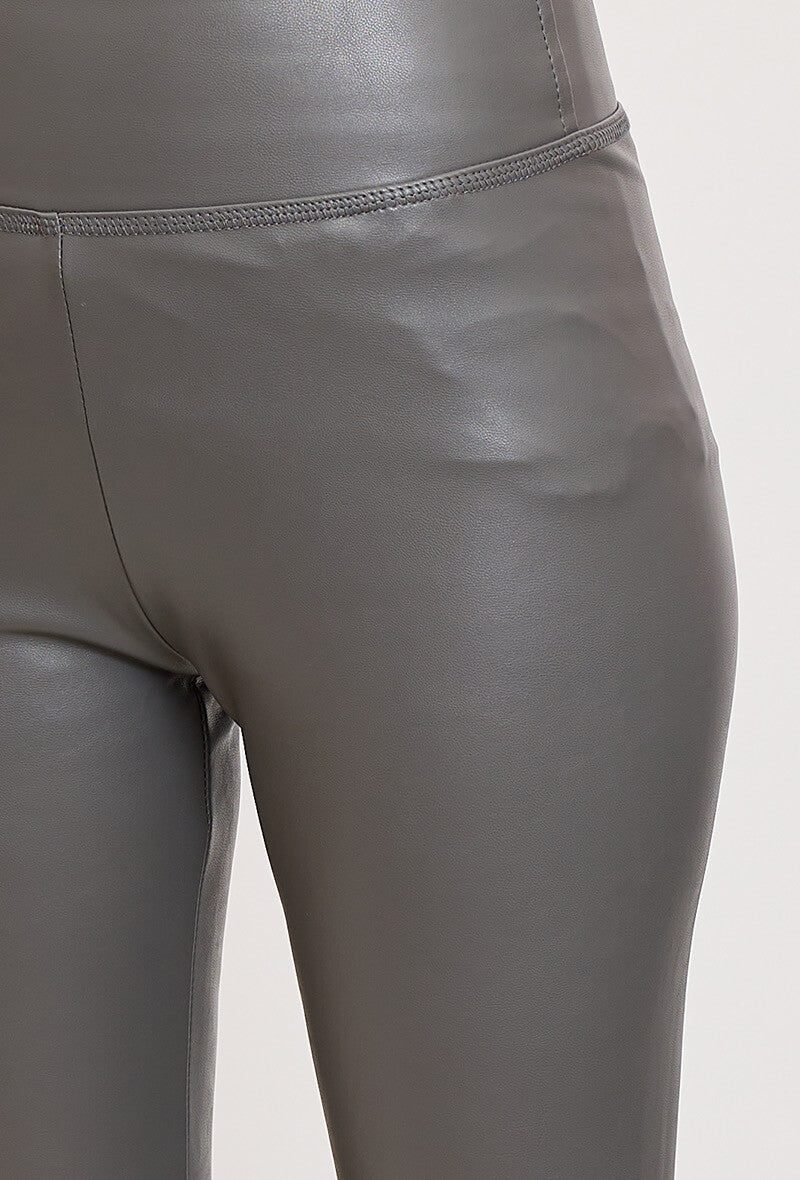 Legging femme en similicuir gris taille haute - Kaina