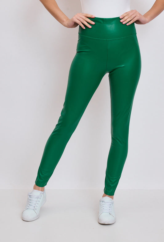 Legging femme en similicuir vert taille haute - Kenza