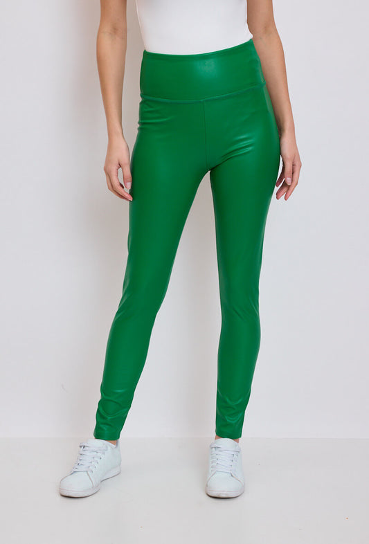 Legging femme en similicuir émeraude taille haute - Anna