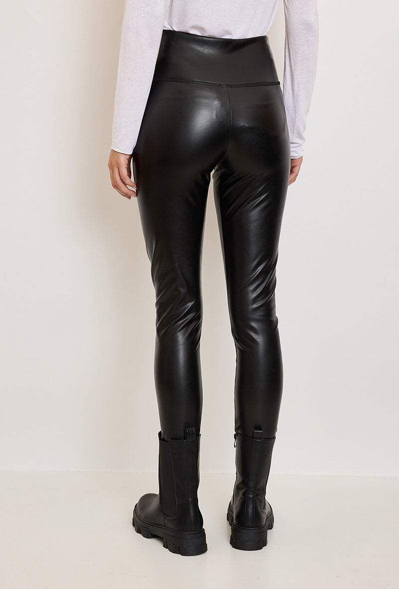 Legging femme en similicuir noir taille haute - Claire