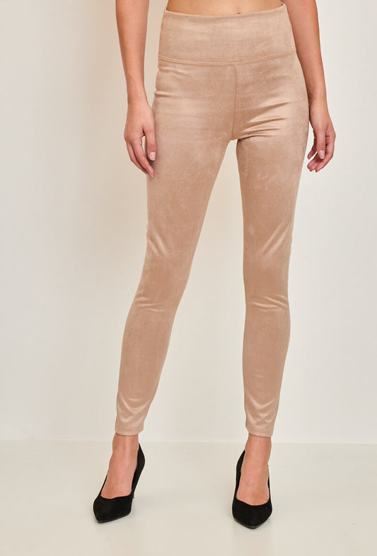 Legging basic en daim coupe classique beige- Mathilde