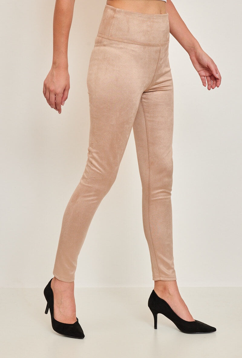 Legging basic en daim coupe classique beige- Mathilde