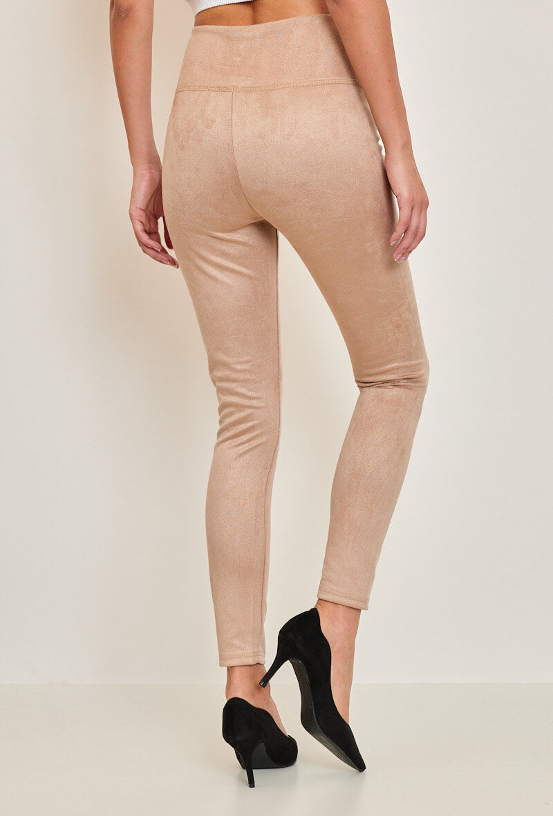 Legging basic en daim coupe classique beige- Mathilde
