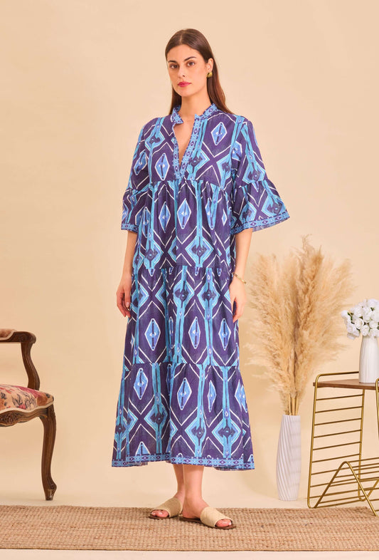 Robe longue batik bleu coton - Orice Paris