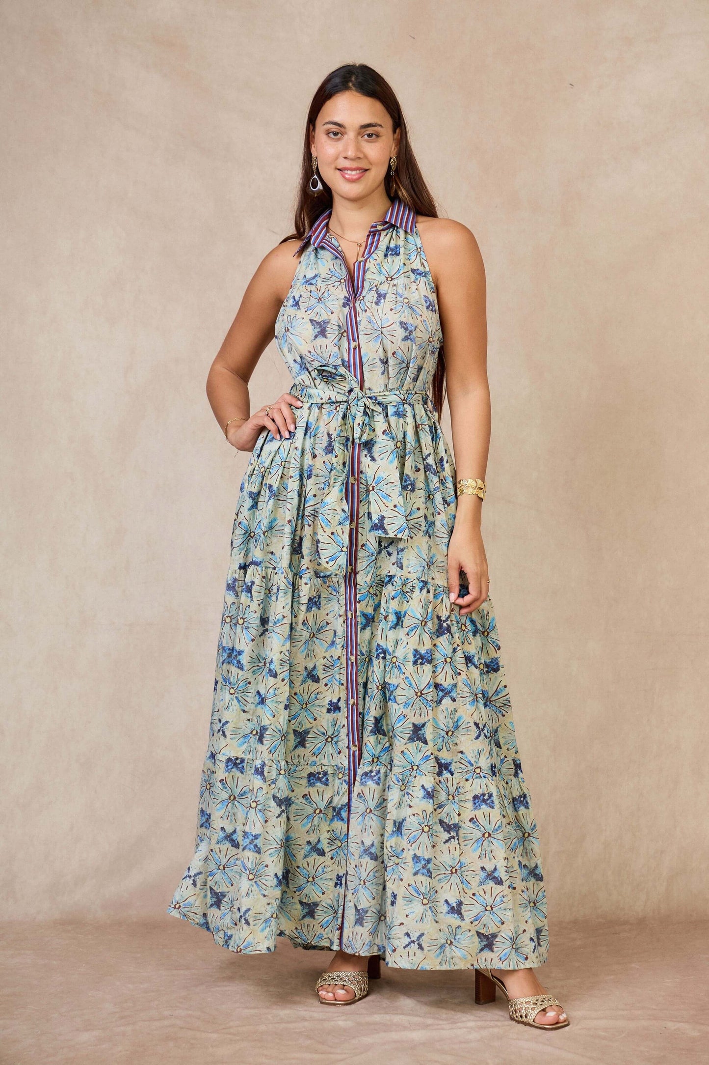 Longue robe chemise style bohème en coton  - Orice Paris