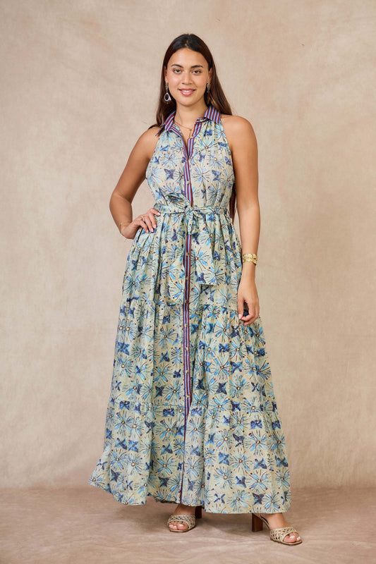 Longue robe chemise style bohème en coton  - Orice Paris