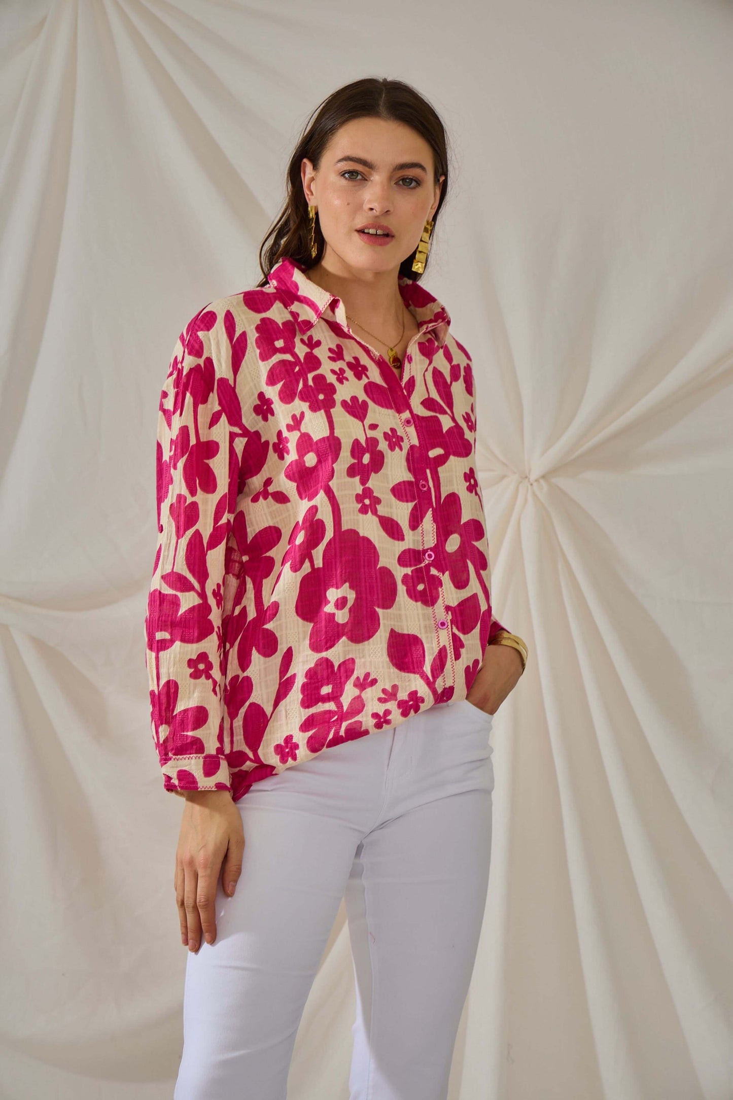 Chemise bohème en coton à motifs floraux - Orice