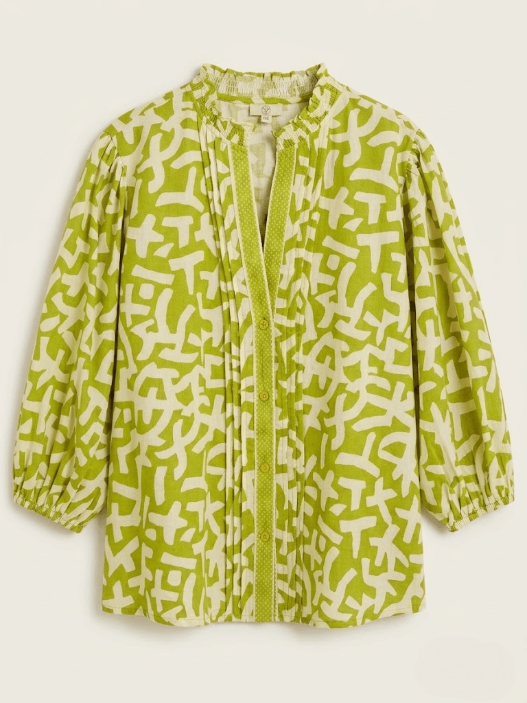 Chemise imprimé abstrait manches trois quarts bouffantes